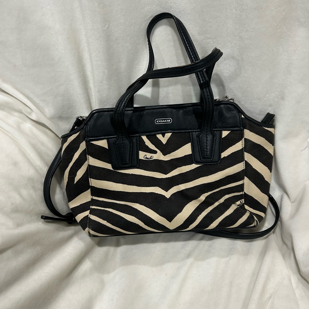 Coach Zebra Print Satchel in Black and Cream
